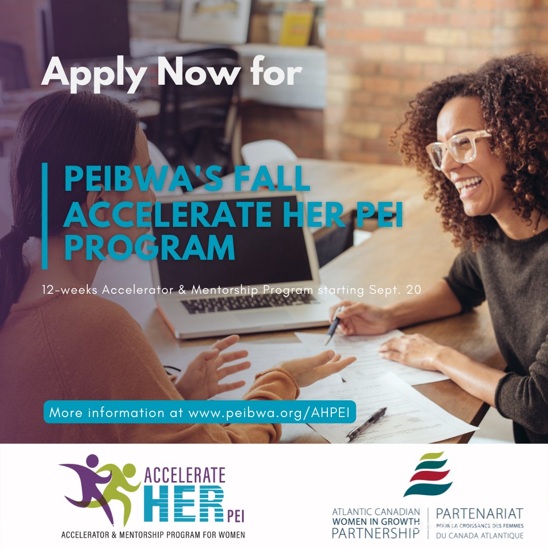 ❗ Applications for PEIBWA’s Fall Accelerate HER PEI Program are now open!
📅 The program runs from Sept. 20 to Dec. 6!
➡️ Apply before Sept. 2nd at this link: surveymonkey.com/.../Accelerate…...
📌More information about the program: peibwa.org/AHPEI
