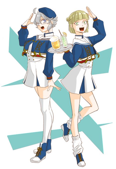 #twst女体化ア氏とルークくんちゃんボートフェスの衣装描きたい気持ちとダイナー娘パロ描きたい気持ちが混ざった 