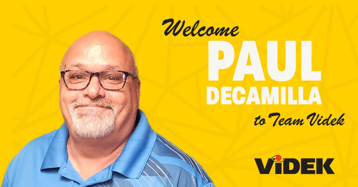 VidekInc's tweet photo. Great news! Paul DeCamilla has joined Team Videk! Paul joins the Videk Production Team as Materials Coordinator and Shipping Specialist. Paul brings over 20 years of experience to this role and we are so glad to have him on board! Welcome, Paul!

#VidekVision #WelcometoVidek https://t.co/xPIIJsKPxB