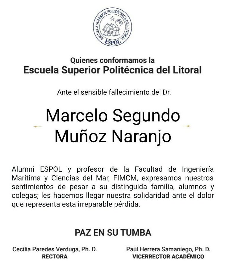 Delphine Destoumieux-Garzón (@ddestoum) on Twitter photo Very sad news from Ecuador. Our dear friend and colleague Marcelo Muñoz passed away. After his PhD at <a href="/umontpellier/">Université de Montpellier</a> where he did pioneering work on shrimp immunity mentored by Evelyne Bachere, he became a professor at <a href="/espol/">ESPOL</a>. He leaves us far too early. We will miss him sorely. Very sad news from Ecuador. Our dear friend and colleague Marcelo Muñoz passed away. After his PhD at <a href="/umontpellier/">Université de Montpellier</a> where he did pioneering work on shrimp immunity mentored by Evelyne Bachere, he became a professor at <a href="/espol/">ESPOL</a>. He leaves us far too early. We will miss him sorely.