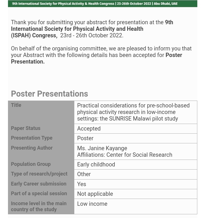 I am delighted and honoured to have been chosen to present at the #ISPAH2022 in Abu Dhabi. As part of #SUNRISEStudy this is a great opportunity to interact and share experiences with other researchers.