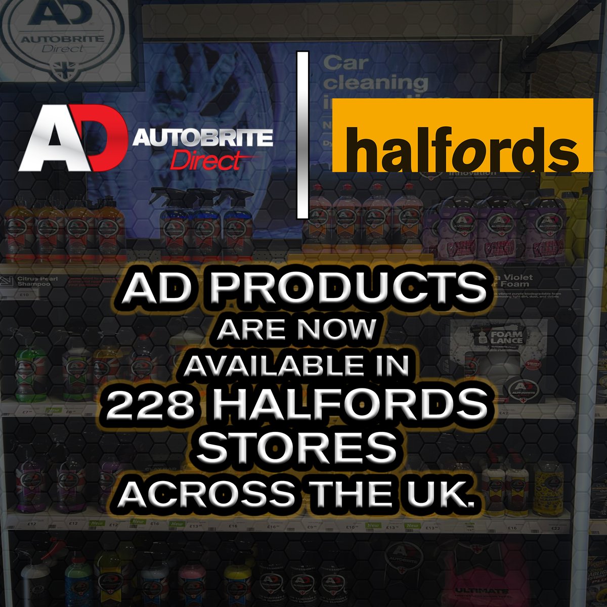 🚨 BIG NEWS! 🚨

AD products are now available in 228 <a href="/Halfords/">Halfords</a> stores across the UK. 🙌

Check out the link below and see if your local store has our products. 

autobritedirect.co.uk/autobrite-prod… 

#becauselooksareeverything 
#autobrite #autobritedirect #cardetailingproducts  #halfords