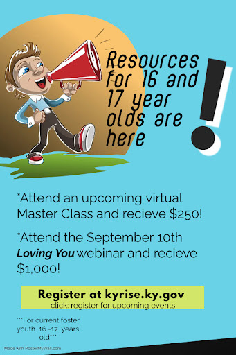 Trainings for youth ages 16 &amp; 17 - potentially earn up to $1,500 by attending upcoming webinars. Any youth adopted at 16 or who aged out &amp; are between ages 18-22 - potentially earn $500 for completing an online trainings. Learn more: linktr.ee/kychafee