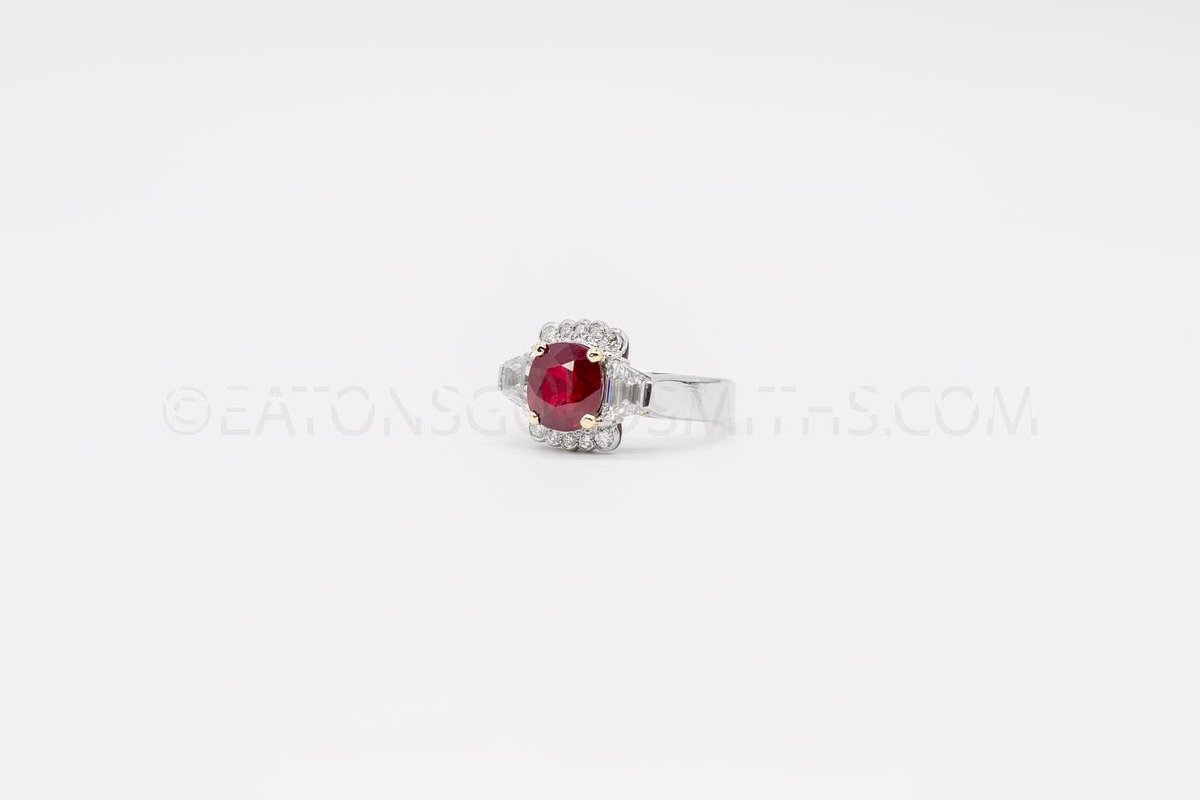 eatonsgoldsmith's tweet photo. This beautiful platinum ring set with a 3.14ct Natural Madagascan Ruby, 1.01ct stepped trapezoid diamonds and brilliant cut diamond detail, a hand pierced balloon gallery with diamond set suspension tubes was recently designed and handmade by Paul Eaton VPRMS MAA ♡ https://t.co/rMoYpfxu90