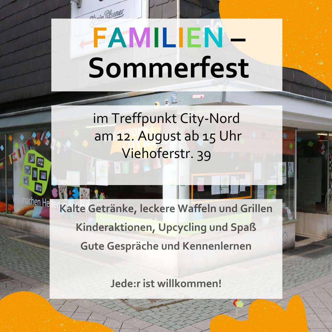 ehrenamtessen's tweet photo. Schaut heute spontan vorbei - bei unserem FAMILIEN-Sommerfest im Treffpunkt City-Nord 😁an der Viehofer Straße 39.
Heute spendieren wir kalte Getränke, leckere Waffeln und Gegrilltes. Kommt vorbei! Wir freuen uns auf Euch! 🙂
#ehrenamt #viehofer #treffpunktcitynord #essen https://t.co/HIWhOHwn9X