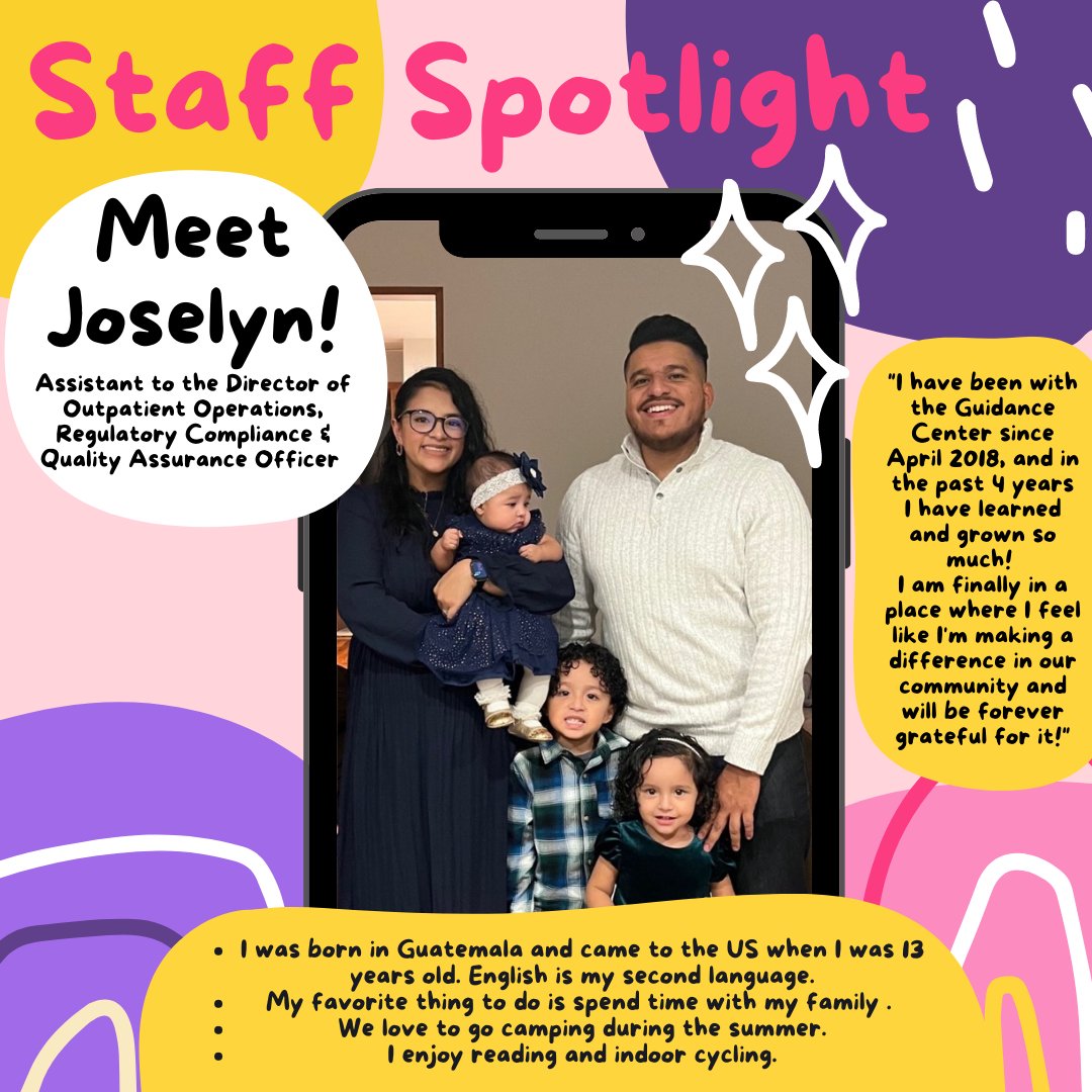As the Assistant to the  Director of  Outpatient Operations, Regulatory Compliance &amp; Quality Assurance Officer, Joselyn Alberto plays a key role in making sure our operations run smoothly  and our clients get best in care. Thank  you Joselyn!  #GuidanceLi #MeetTheStaff