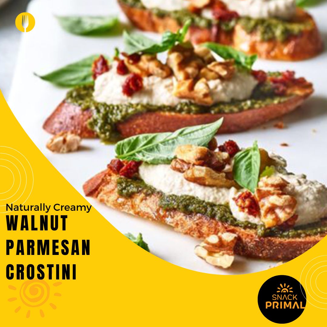 SnackPrimal's tweet photo. The next time you are in a fix about what to serve at a party or just for a quick dinner starter, look no further than this effortless and tempting recipe - Naturally Creamy Walnut Parmesan Crostini!

Full recipe link - https://t.co/eLHPY2ziK1 https://t.co/4gAr3r20ZZ
