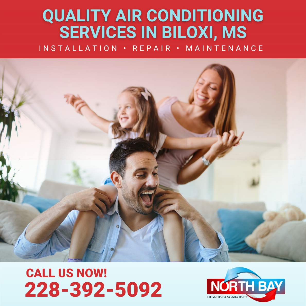 Restoring your home or business' comfort is our top priority—and we do this by providing the best A/C services you can rely on. Call North Bay Heating &amp; Air at 228-392-5092 if you are looking for high-quality air conditioning services in Biloxi, MS. #hvaccompany #hvacservices