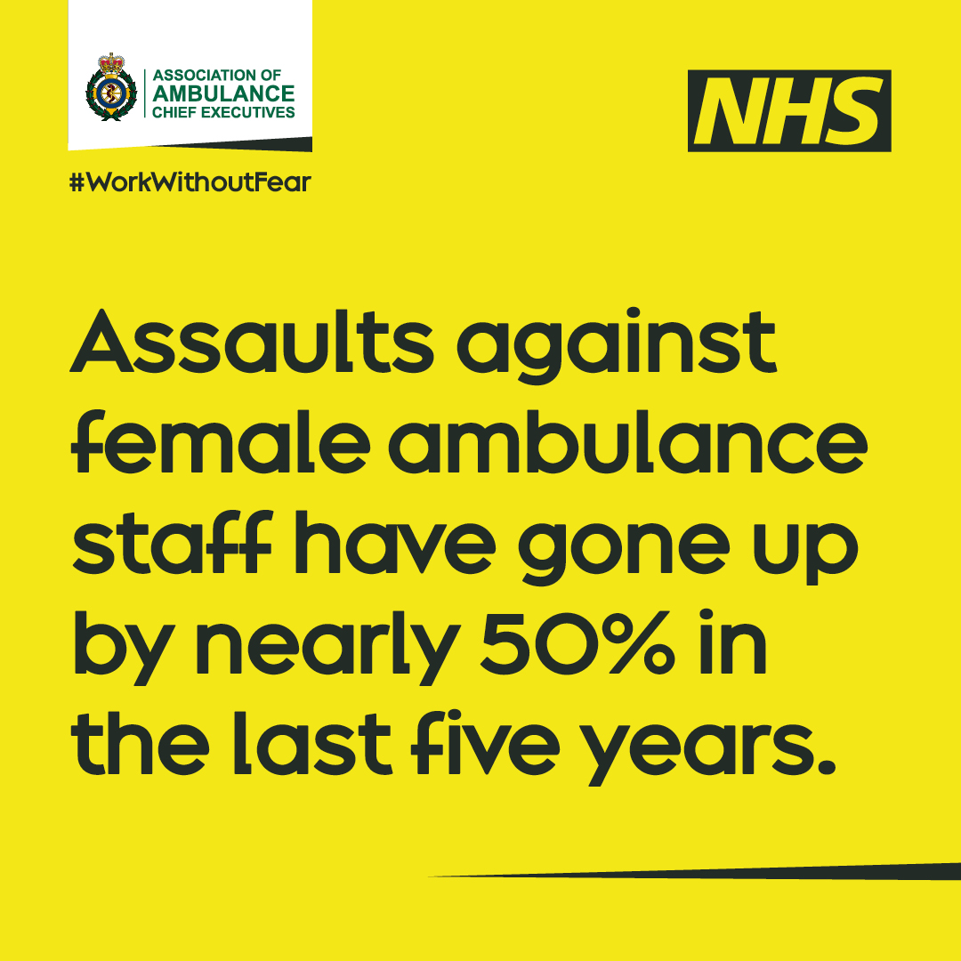 EEAST Ambulance Service (@eastenglandamb) on Twitter photo Did you know?
Assaults against female ambulance staff have gone up by nearly 50% in the last five years.
Help us #WorkWithoutFear Did you know?
Assaults against female ambulance staff have gone up by nearly 50% in the last five years.
Help us #WorkWithoutFear