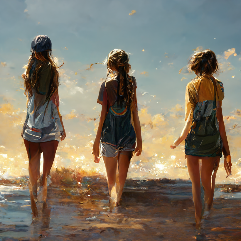 auu's tweet image. With the help of an AI you can be an artist too. I call this one: "Three virgins and an ex".