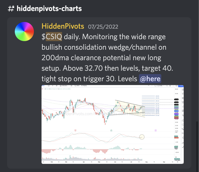 HiddenPivots's tweet image. $CSIQ daily ⬆️ decent continuation on volume off #HP $32.70 long trigger. 
#HPchartroom