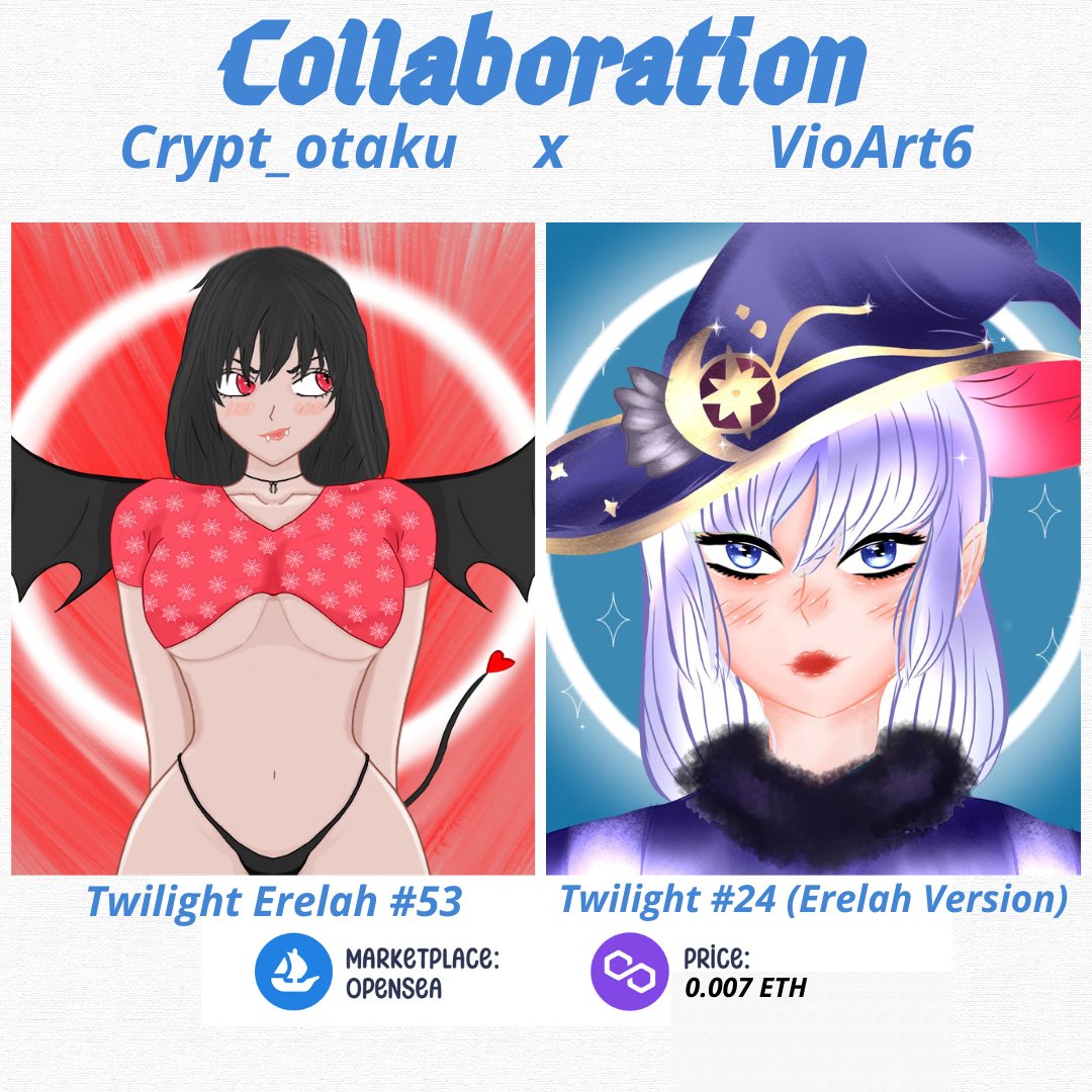 ♡ COLLABORATION ♡ with <a href="/crypt_otaku1/">crypt_otaku</a> 💫💜 
Twilight Erelah #53 Coming very soon in:  
opensea.io/collection/rec…
. 
Twilight #24 ( Erelah version)  is here:  
opensea.io/collection/vio…
Price:  0.007 (polygon)  💫
#NFTCommunity #NFTsales #NFTGiveaway #NFTs #nftarti̇st #nftart