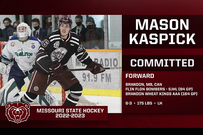 MOStateHockey's tweet image. 🚨COMMITMENT ALERT🚨
Ice Bears Fans! It’s time to welcome yet another new member to the MO State Family! Forward Mason Kaspick is a Brandon, Manitoba native who spent the past 3seasons with the Flin Flon Bombers in the SJHL!
eliteprospects.com/player/351418/…