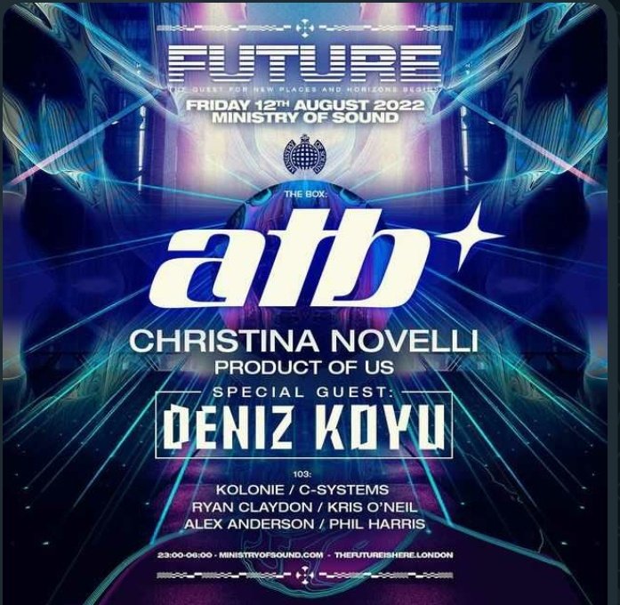 Who's coming out for this awesome line up?
<a href="/csystems/">C-Systems</a> <a href="/ministryofsound/">Ministry of Sound</a> <a href="/atbandre/">ATB</a> <a href="/MissCNovelli/">Christina Novelli</a> <a href="/denizkoyumusic/">Deniz Koyu</a> <a href="/RyanSpicerDJ/">Ryan Spicer</a> 
<a href="/KOLONIE_MUSIC/">KOLONIE</a> <a href="/KrisONeil/">Kris O'Neil</a> <a href="/dsrny/">DS+R</a> <a href="/Enhanced_Music/">Enhanced Music</a> <a href="/asot/">A State of Trance</a>