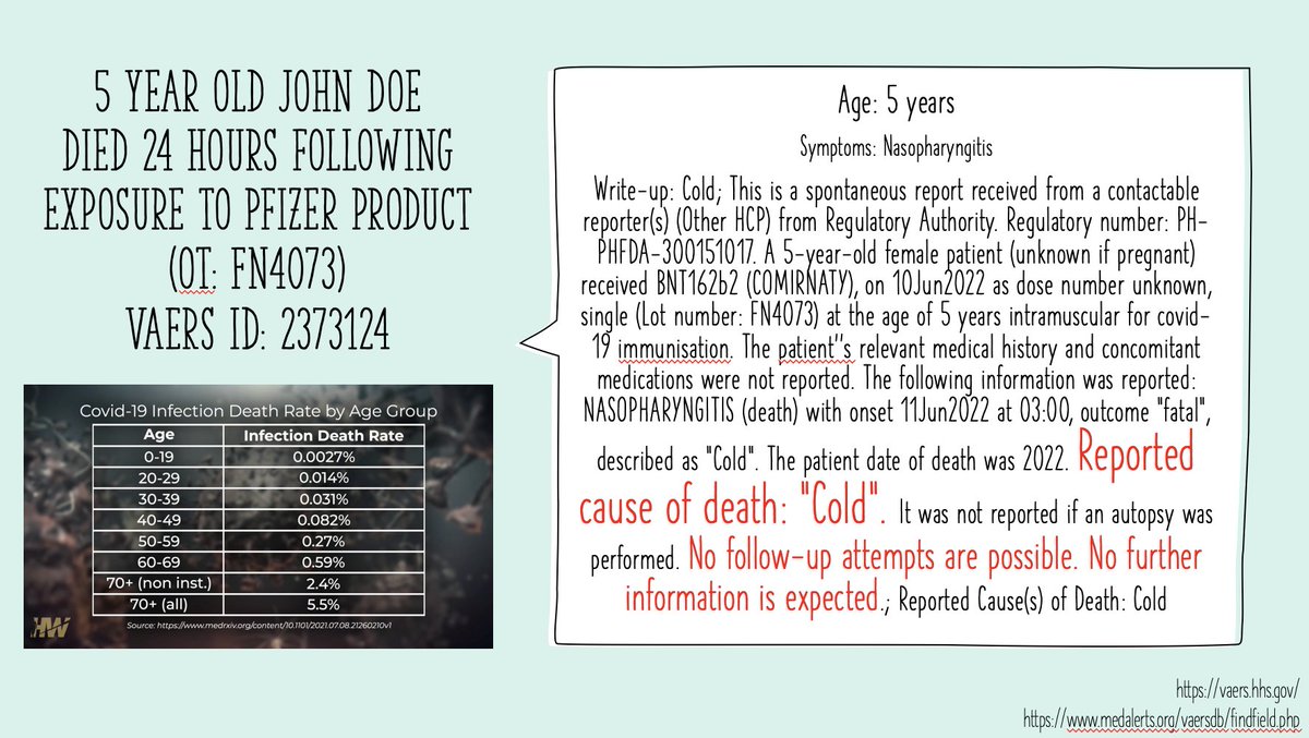 For those who aren't aware, I am making child death cards using verbatim VAERS reports to honor their lives. This 5-year-old died from a cold 24 hours after the shot. No further information is expected because it might damage the program.