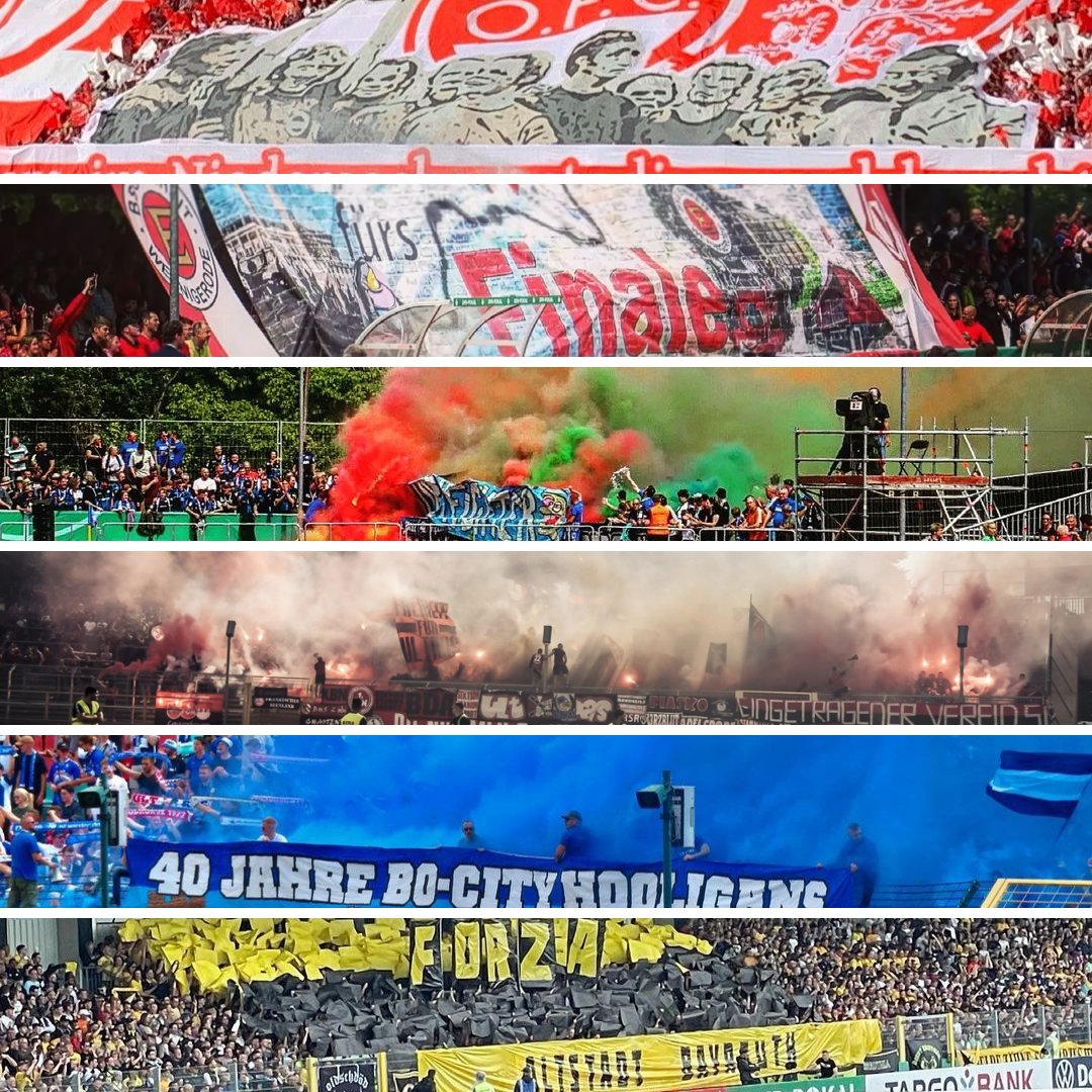 FasziFankurve's tweet photo. Habt ihr euch durch die #DFBPokal-Fanfotos geklickt? Wenn nicht, viel Spaß mit den vielen Choreografien, Pyroshows & sonstigen Fanaktionen: #OFCF95 #WERSCP #FCKMFCN #VICBOC #BSVS04 #BAYHSV #VFBFCH #FVIFCH #ELVLEV #SSVKOE #M60BVB #TSGKSC #SGDVfB https://t.co/YnySRCRByu https://t.co/ZEHi79oBGV