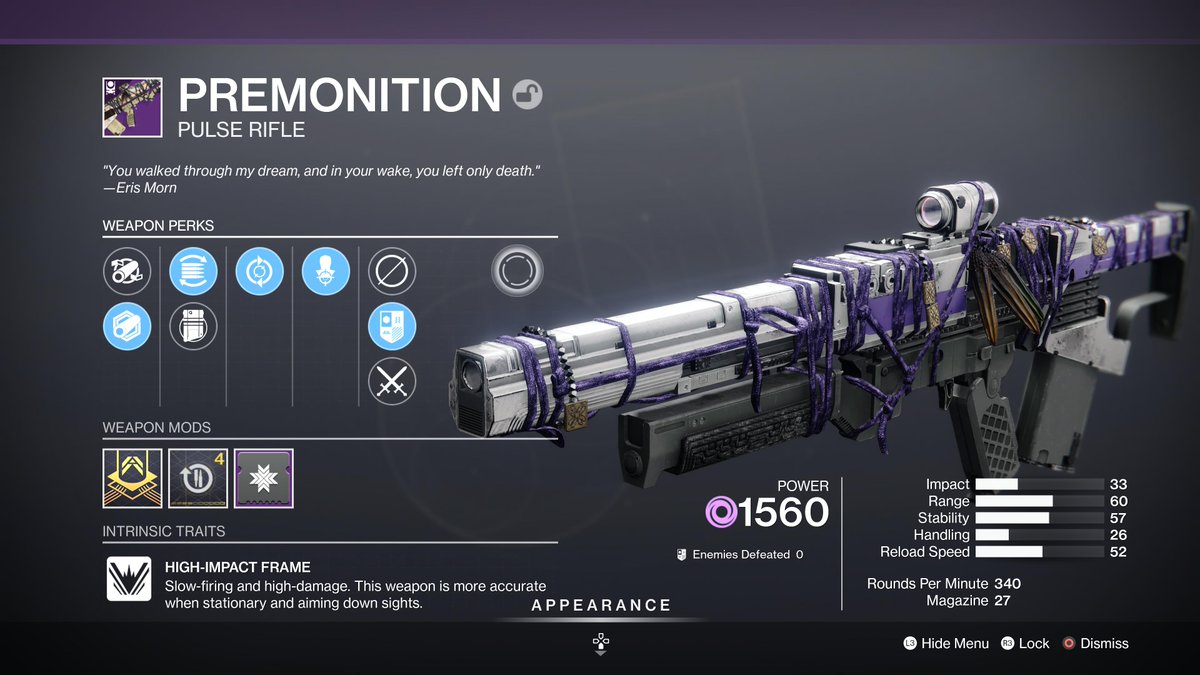 Mondoshawan_D2's tweet photo. Finally... Premonition dropped from #PitOfHeresy. RNJesus has not been with me on this one! #Dungeon #PulseRifle #PS5Share #Destiny2 https://t.co/cntuDPoT6N
