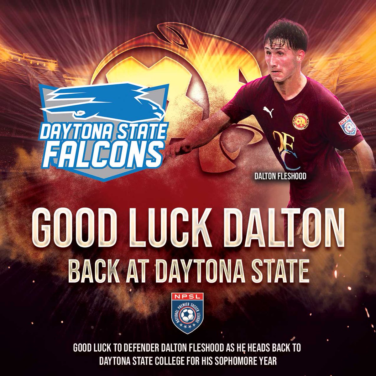 One of our three <a href="/DSCFalconSports/">Daytona State Falcons</a> standouts, Dalton Fleshood provided a solid spark every time he stepped on the pitch. It was a pleasure having him this <a href="/NPSLSoccer/">National Premier Soccer League (NPSL)</a> season and we look forward to watching him this season at Daytona State. Good luck Dalton! #npsl #cfscpanthers