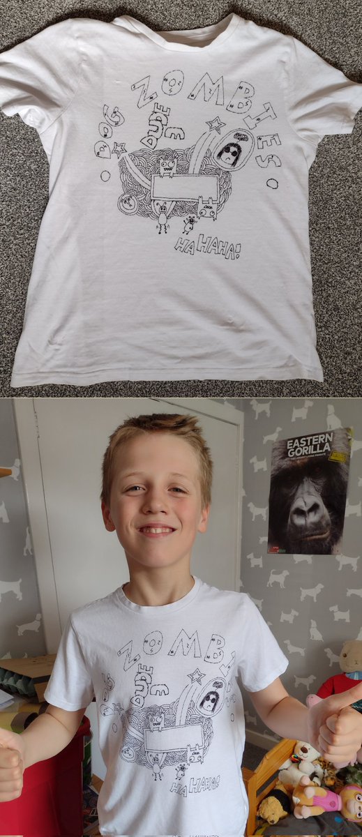The_bengal's tweet photo. @LizPichon My son Ben has made his own Tom Gates t-shirt using techniques he has seen you use on the TV show. https://t.co/aSEGRFLzmC