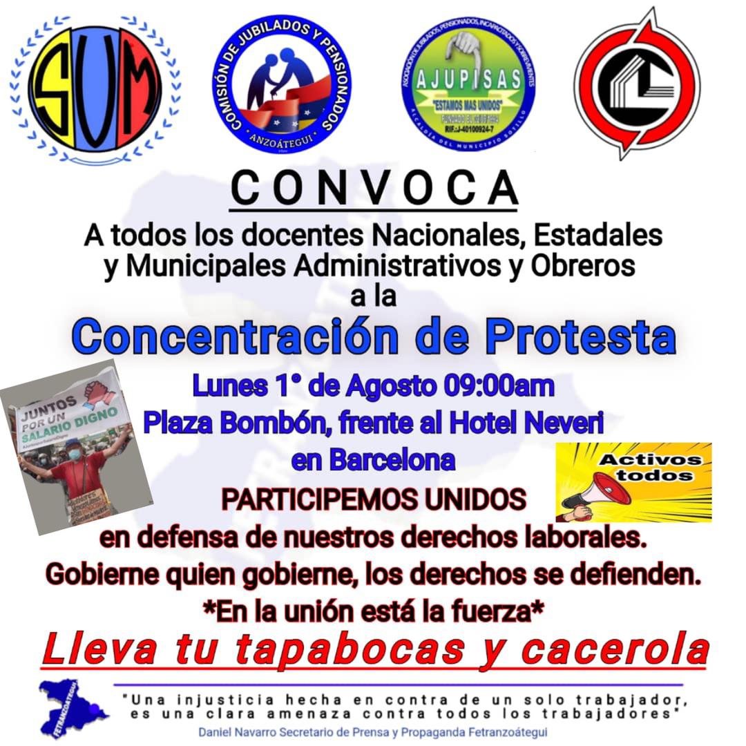 GremioDocente's tweet photo. COLEGA #Anzoátegui !!! Todos este #LUNES 1 Agosto !!! Te esperamos !!!! https://t.co/USnurVt5t1
