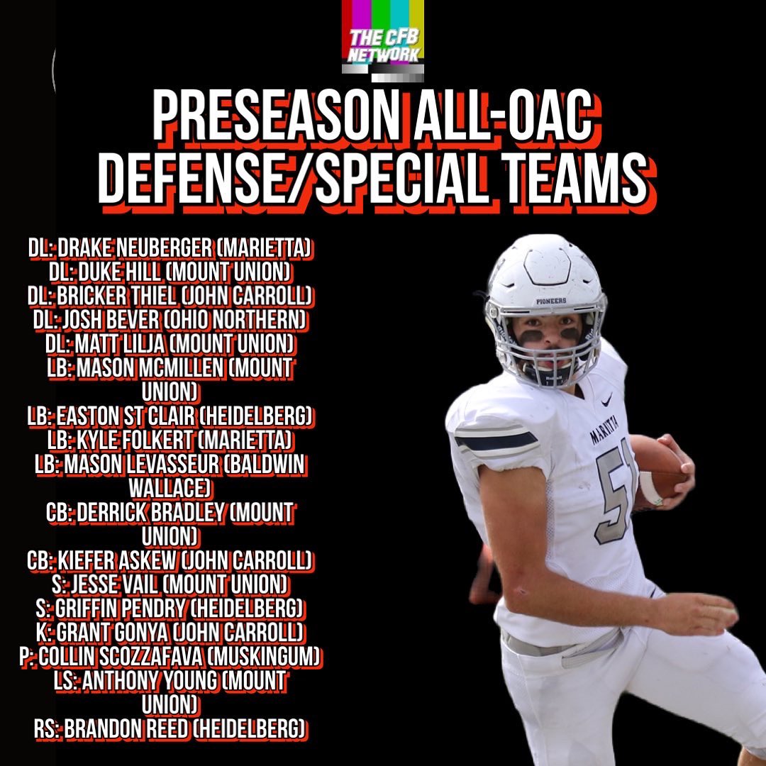 thecfbnetwork's tweet photo. Here are the picks for the CFBNETWORK Preseason All-Ohio Athletic Conference team https://t.co/iSTENnut6p