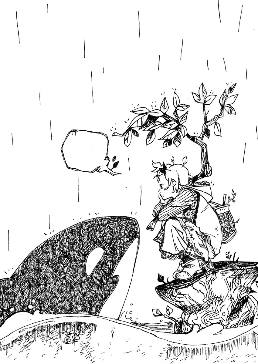 deejuusan's tweet photo. concept ink illustrations I made for a story about a girl living in a forest who finds a killer whale in a pond. https://t.co/3tmZB5vZPZ