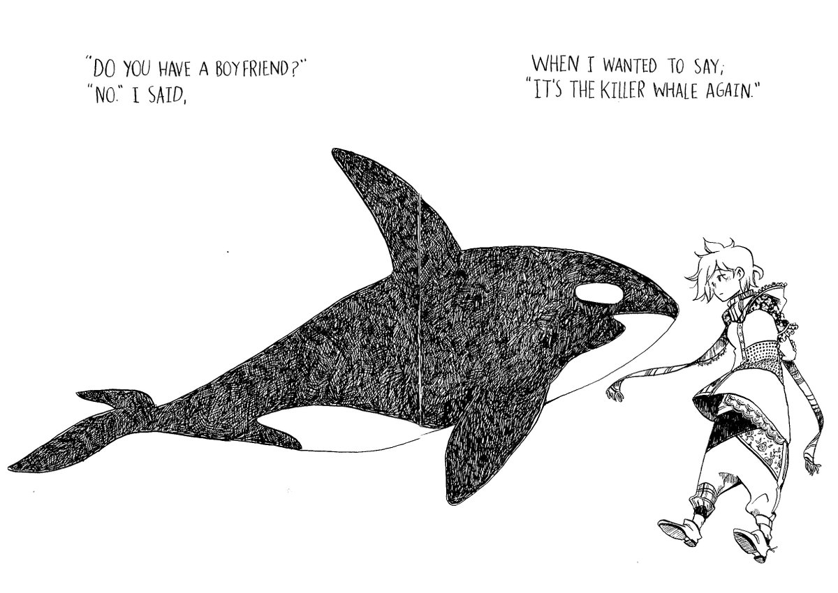 deejuusan's tweet photo. concept ink illustrations I made for a story about a girl living in a forest who finds a killer whale in a pond. https://t.co/3tmZB5vZPZ