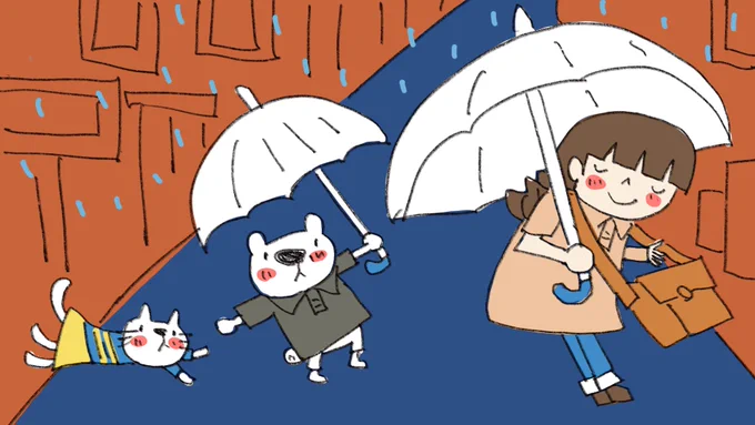 傘#絵 #イラスト #ネコ 