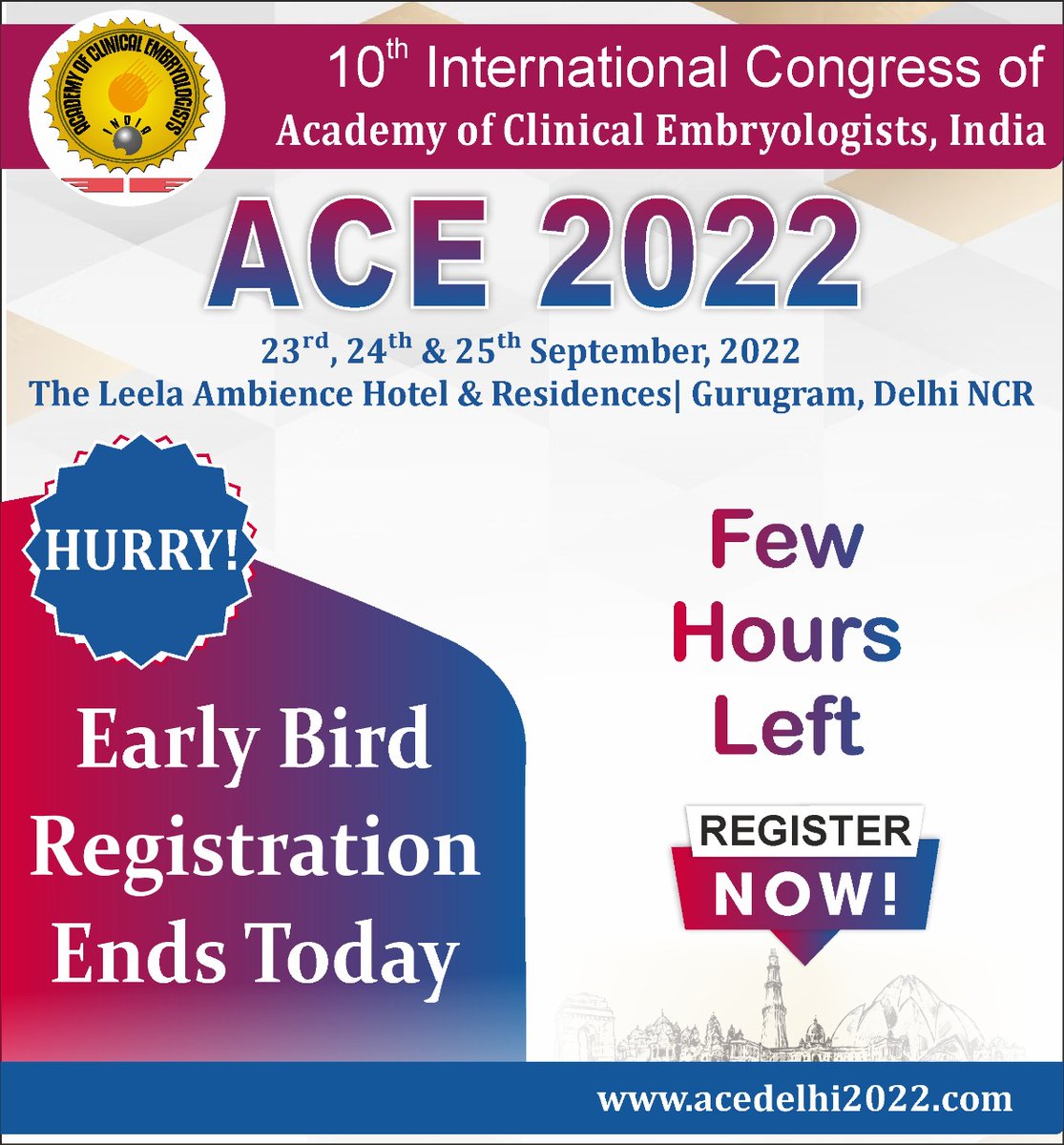 ACEINDIA2's tweet photo. Register now for the 10th International conference of ACADEMY OF CLINICAL EMBRYOLOGISTS, INDIA at Delhi NCR on 23rd-25th September.  

Register Now
https://t.co/QavpsVwshd

log on to 
https://t.co/l0LunghG1n
https://t.co/3Z89dRJ3P6 https://t.co/JL1itlpDFb