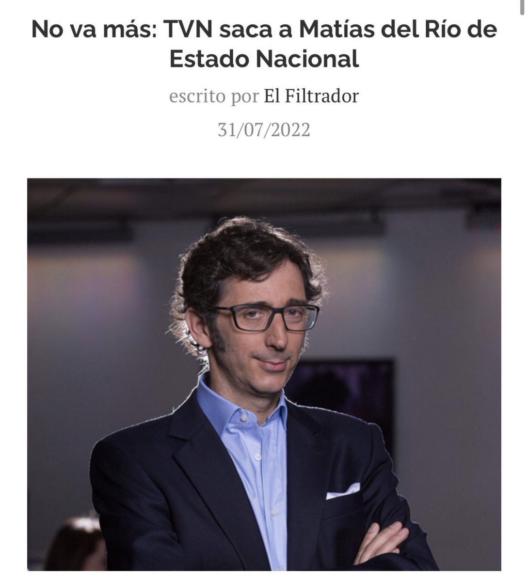 tatty1977's tweet photo. TVN comienza a ser intervenida y controlada por la Moneda. Si eres periodista y te atreves a incomodar al poder se te cancela. @matiasdelrio #MatiasDelRio #ControlDeMedios https://t.co/6JonrDVf4Z