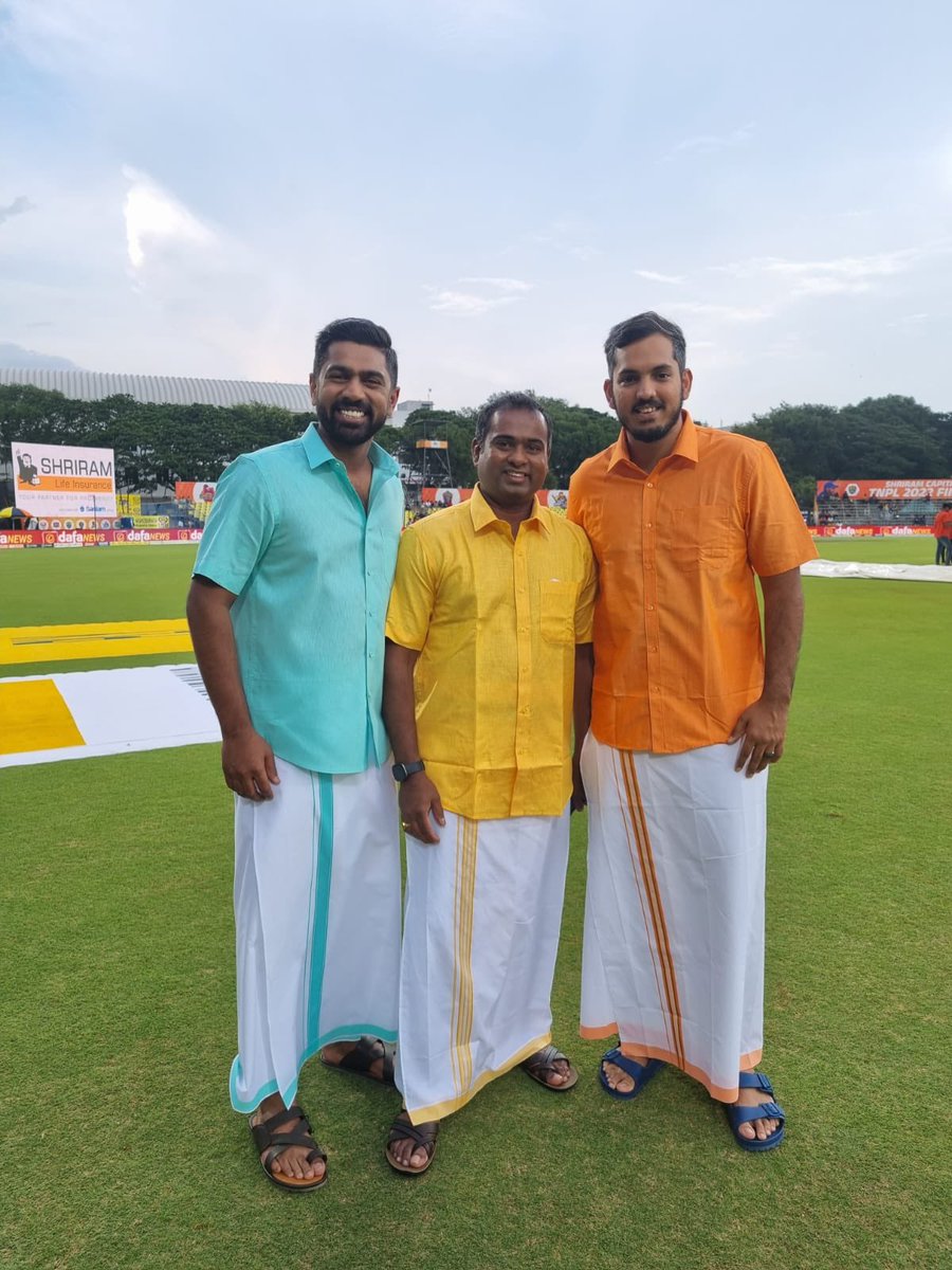 Abhinav Mukund (@mukundabhinav) on Twitter photo Going full traditional for the big day with Sriram and <a href="/malolanr/">Malolan Rangarajan</a> 😁 Wishing both finalists of the #TNPL best of luck, may the best team win! 💪🏽 Going full traditional for the big day with Sriram and <a href="/malolanr/">Malolan Rangarajan</a> 😁 Wishing both finalists of the #TNPL best of luck, may the best team win! 💪🏽