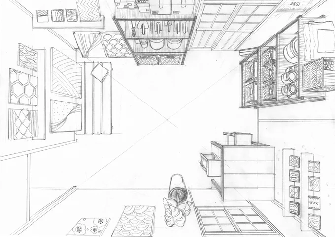 今週はお休みです。
6話で登場した左官「くまの」の作業場の設定画。
作業場はもともと農具置き場でしたが、「くまの」が自分で改装しました。
#てるてる建設 