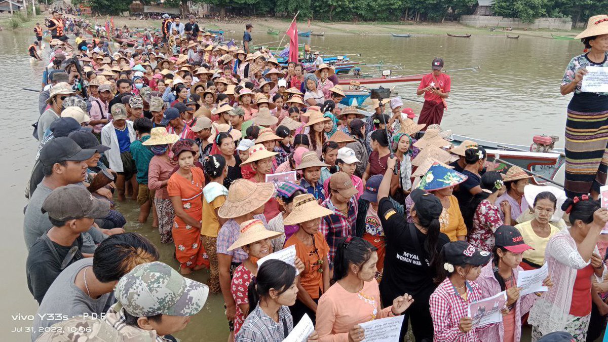 Led by pro-democracy revolutionary youths, an anti-military demonstration along with the people's oath-taking ceremony was held in Myaung on July 31.  #2022July31Coup #HearTheVoiceOfMyanmar #MyanmarPeopleOath