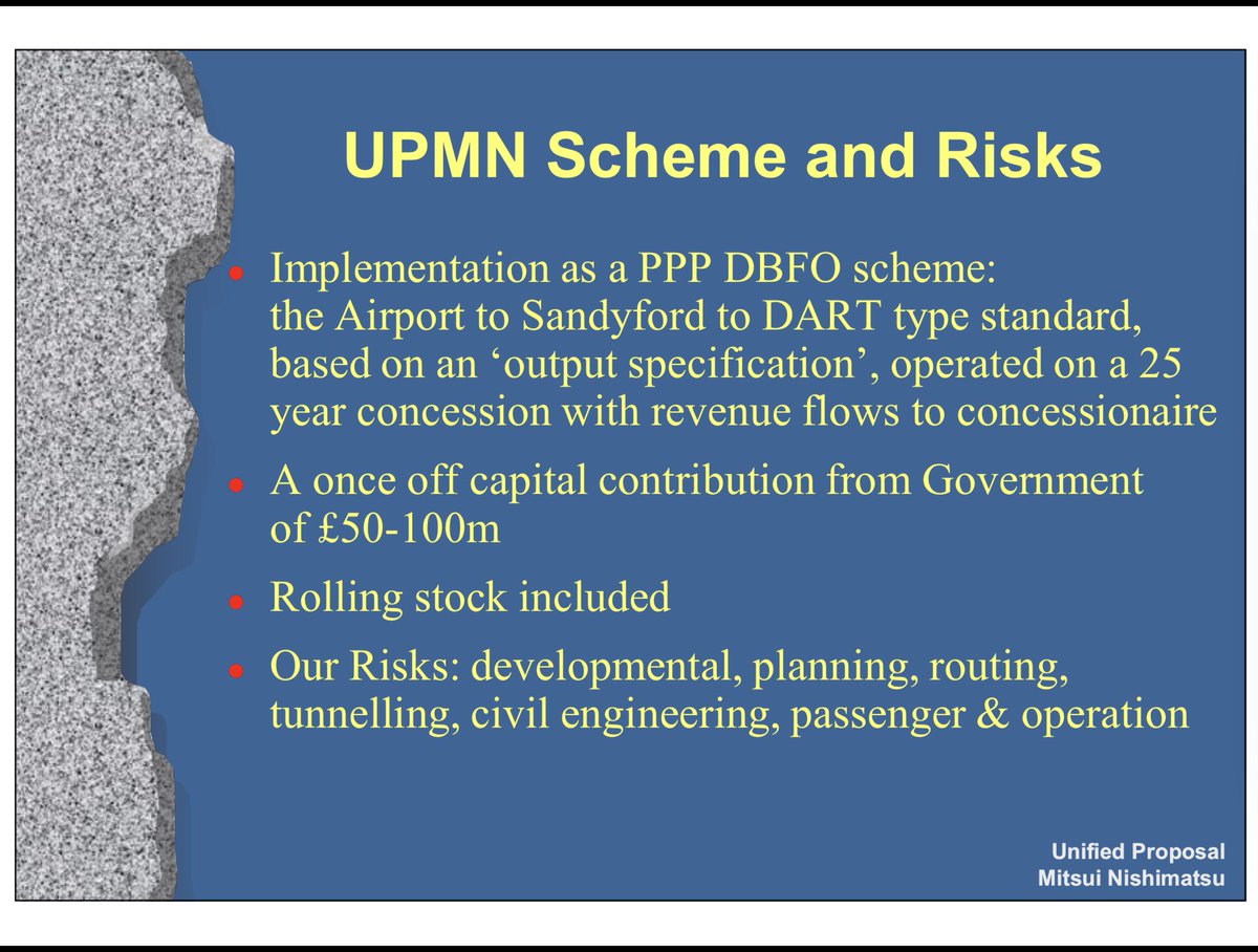 metrodublin's tweet photo. True, however the good news is:
Metro Dublin (Nee Unified Proposal) with Mitsui &amp; Nishimatsu made a proposition to Government in 2000, see below. 
We can do a similar proposition again for metro lines other than #MetroLink, but, first we need to meet @EamonRyan 
@MetroForDublin🔔 https://t.co/0Y1lGHHxYF