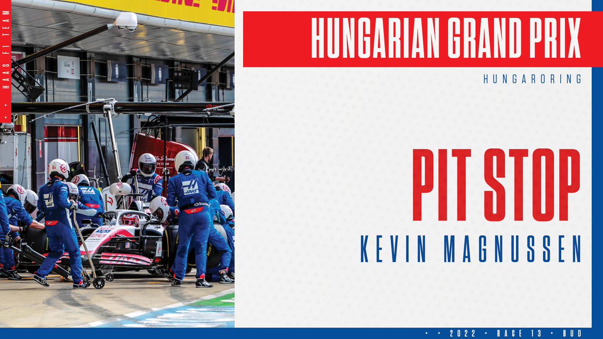 Lap 69/70: K-Mag pits on the penultimate lap for a set of 🔴 softs for the end of the race. Returns to the race in 16th. #HaasF1 #HungarianGP