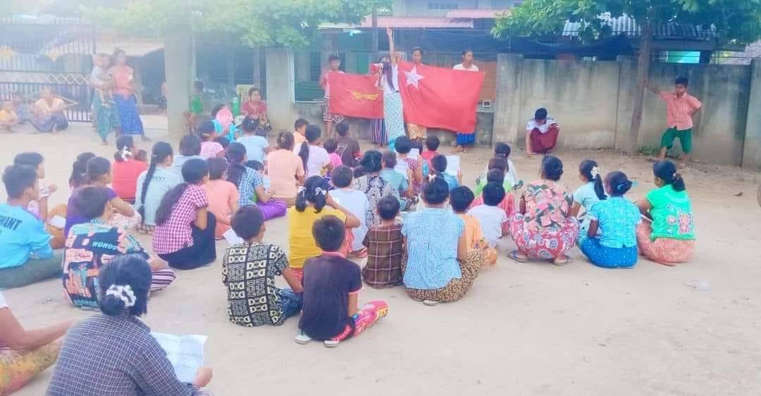 Pro democracy youths in a village, Yinmarbin Township, are still marching with vigor to keep opposing the military dictatorship.   #2022July31Coup #HearTheVoiceOfMyanmar #MyanmarPeopleOath