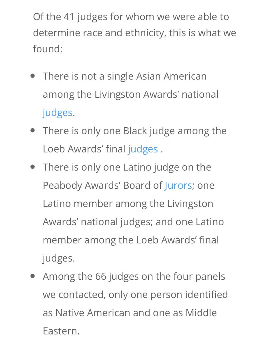 Re-reading the Voices investigation and just stunned by their findings of the organizations that deem what journalism is worthy of recognition