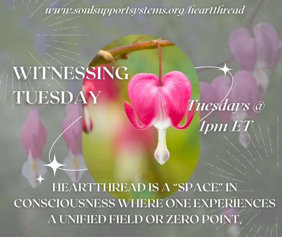 Soulsupportsys's tweet image. Have you had a chance to sign up for Witnessing Tuesdays?

Every Tuesday @ 1pm ET

HeartThread is a "Space" in consciousness where one experiences a unified field or zero point. 

Learn more and sign up here:
soulsupportsystems.org/heartthread

#HeartThread #SoulSupport #WitnessingTuesdays