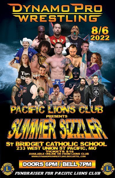 Only 6 short days until <a href="/DynamoPro/">Dynamo Pro</a> invades Pacific, MO for the first time EVER. Come out for an amazing night of #wrestling action benefiting the Pacific Lions Club! 
￼ dynamoprowrestling.bigcartel.com/product/dpw-su…
