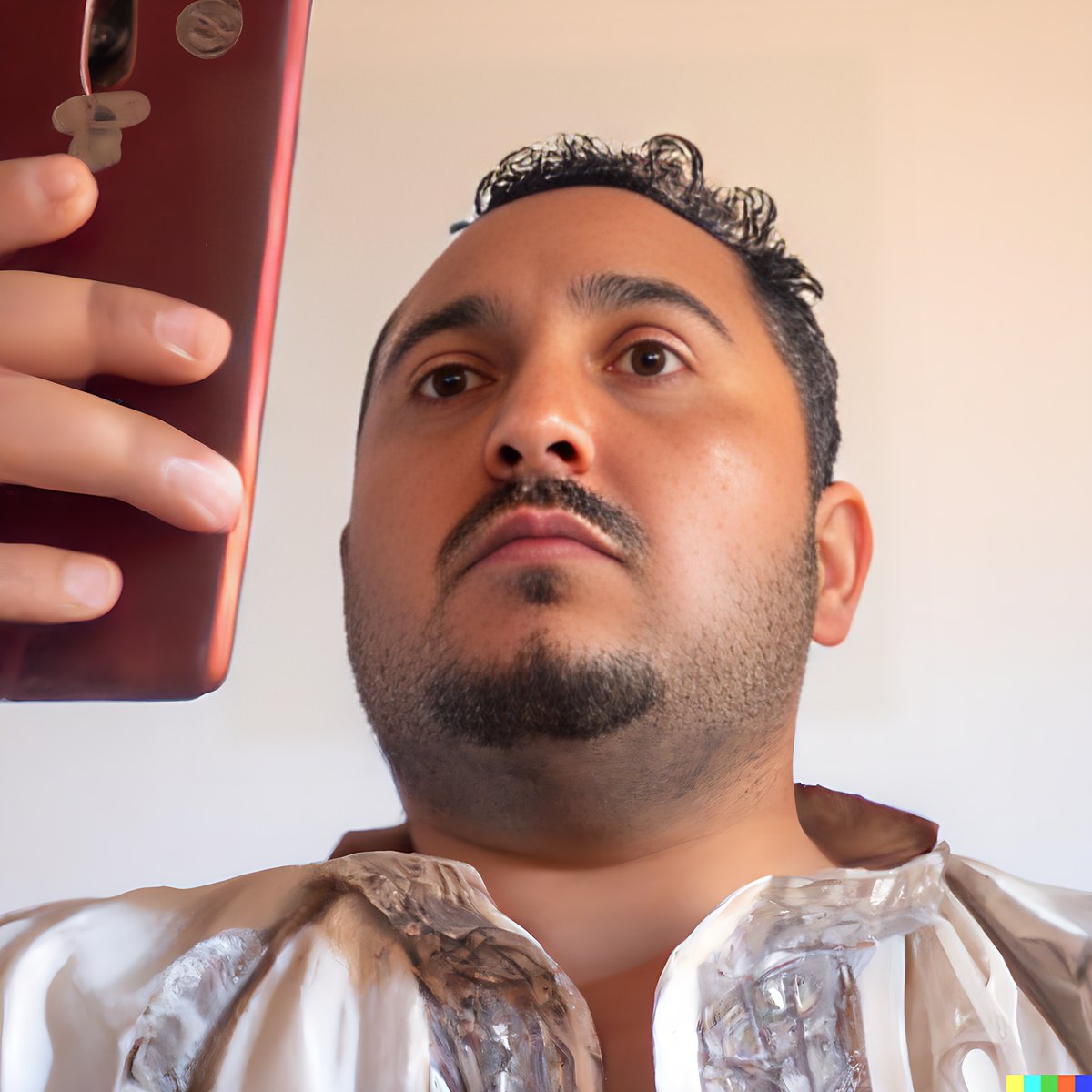 marouane53's tweet photo. This guy doesn't exist.

He is an AI generated face for the prompt : 
“A Moroccan man looking down at his phone taking a selfie, serious face, not smiling, with a large double-chin showing.” 
in #dalle2 

He is so generic I feel like I always see him at the neighborhood café 😂 https://t.co/tYBN1aYPz7