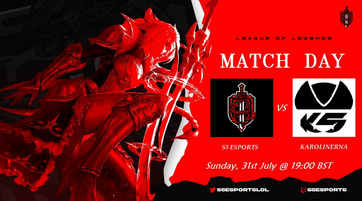S5esportsLOL's tweet photo. ‼ MATCHDAY ‼

Our last playday of group stage in the @NLClol Div3 has finally arrived!

Today we play  🆚 @karolinerna in a do or die Bo2

⏰19:00 BST || 20:00 CET
📺https://t.co/pfDwbaxvoB

#️⃣ #S5ARMY #S5FIGHTING #S5WIN https://t.co/dUl1CUuigr
