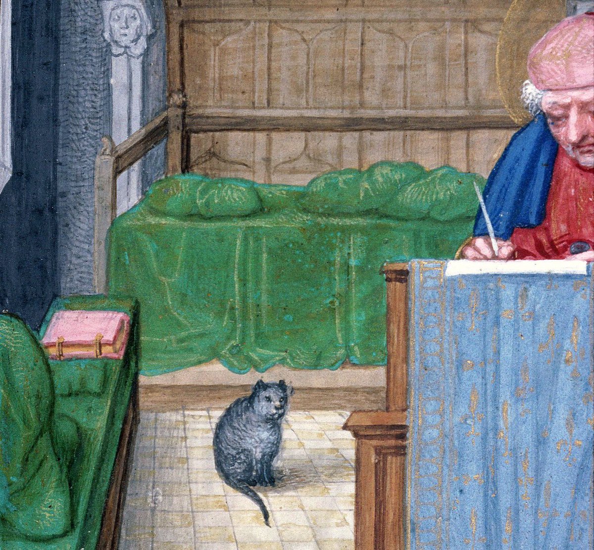 WeirdMedieval's tweet photo. st matthew and his cat, bruges, ca. 1500 https://t.co/OAyhC9TZsv