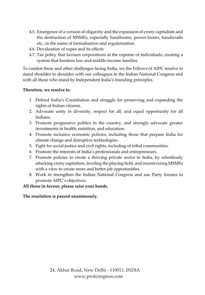The <a href="/ProfCong/">All India Professionals' Congress (AIPC)</a> National Conclave marked its fifth anniversary by unanimously adopting this resolution on the current national situation:
<a href="/INCIndia/">Congress</a>