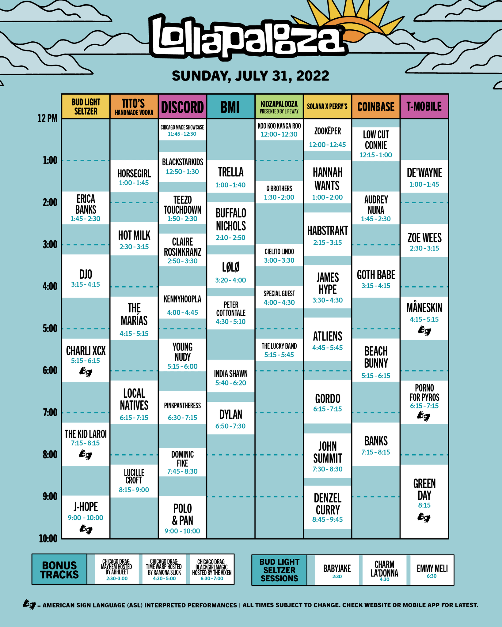 Lollapalooza on Twitter "Here's your Sunday Schedule ️ Who do you have