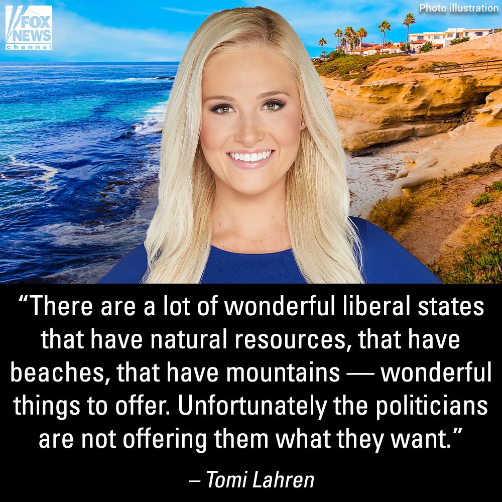 FoxNews's tweet photo. FREEDOM IS KEY: Tomi Lahren explains why there's an exodus from blue states to red states — and why Democratic lawmakers should be worried.  https://t.co/DFFTozUB67 https://t.co/KpzVkASxbF