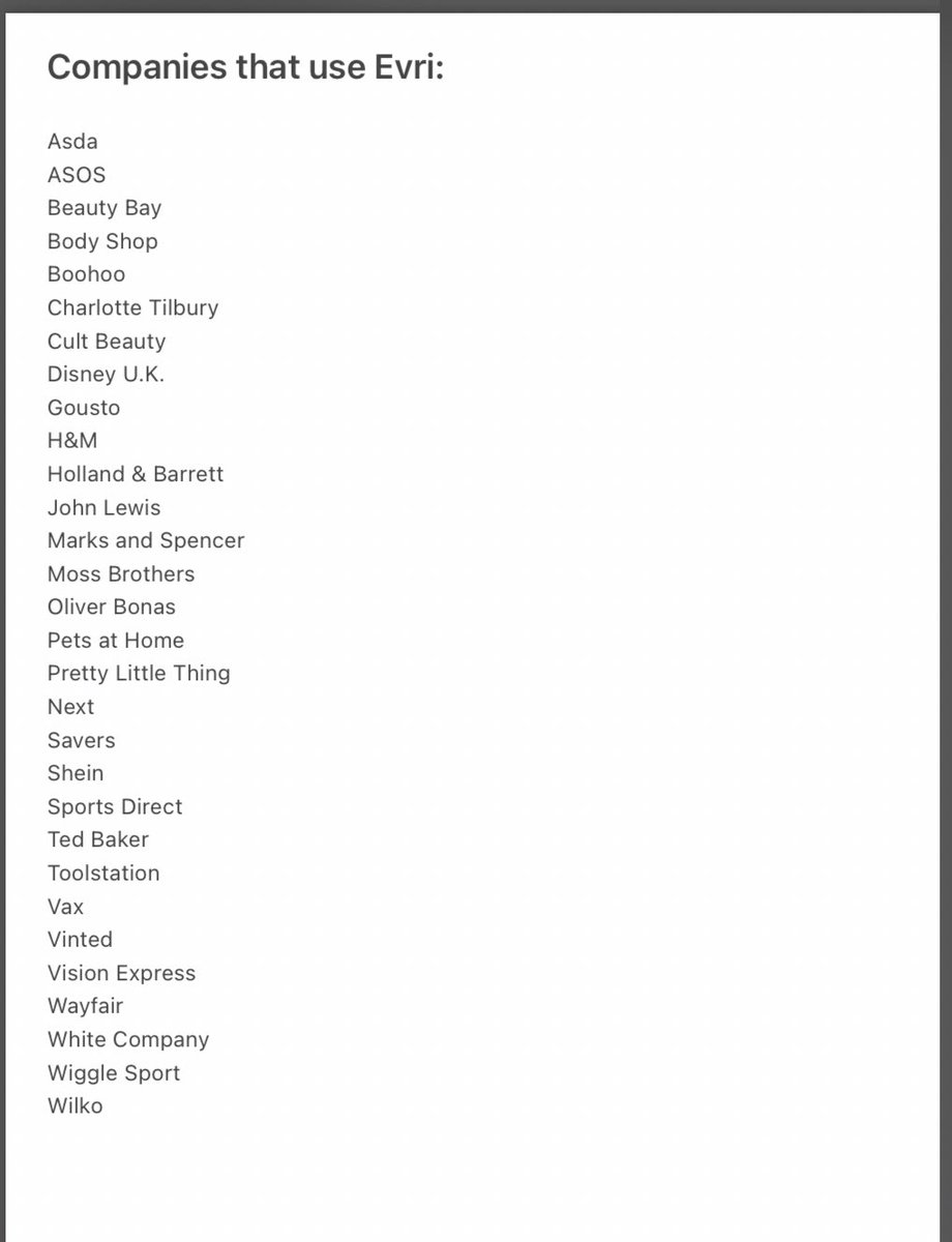 irve46's tweet photo. Help everyone avoid companies that use #Evri #Hermes by adding to the list. 👇 https://t.co/c95K01sqOJ