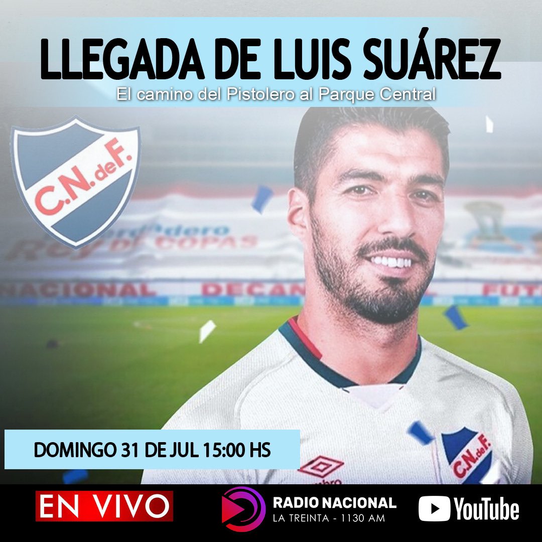 Y desde las 14:00 también nos vas a tener en vivo con TODO sobre la llegada y recibimiento de Luis Suárez.

Conducirá el licenciado <a href="/JoacoPisa1029/">Joaco Pisa</a> y tendremos movil desde el GPC, @leohernandez1_ y @Rami_Soria03.

Estarán <a href="/gabririvero1/">gabriel rivero</a> y <a href="/Valeodera26/">Valentín</a> junto a Joaco en estudios.