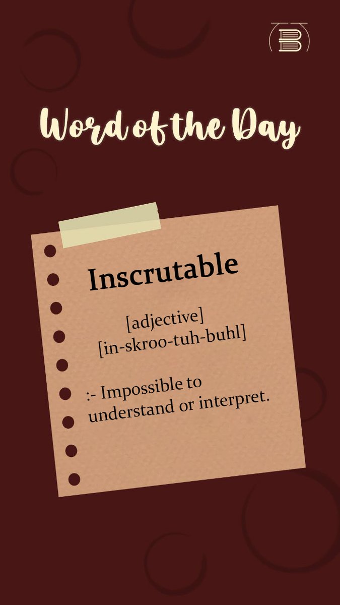 bookthievesmec's tweet photo. Word Of The Day: Inscrutable
#goodbooks #goodreads #literaryclub #Literature #literacy #dystopian #read #bookstore #WordOfTheDay #newword #Literature #Goodreads #vocabulary #readyforproof https://t.co/xgl8RBTRO1