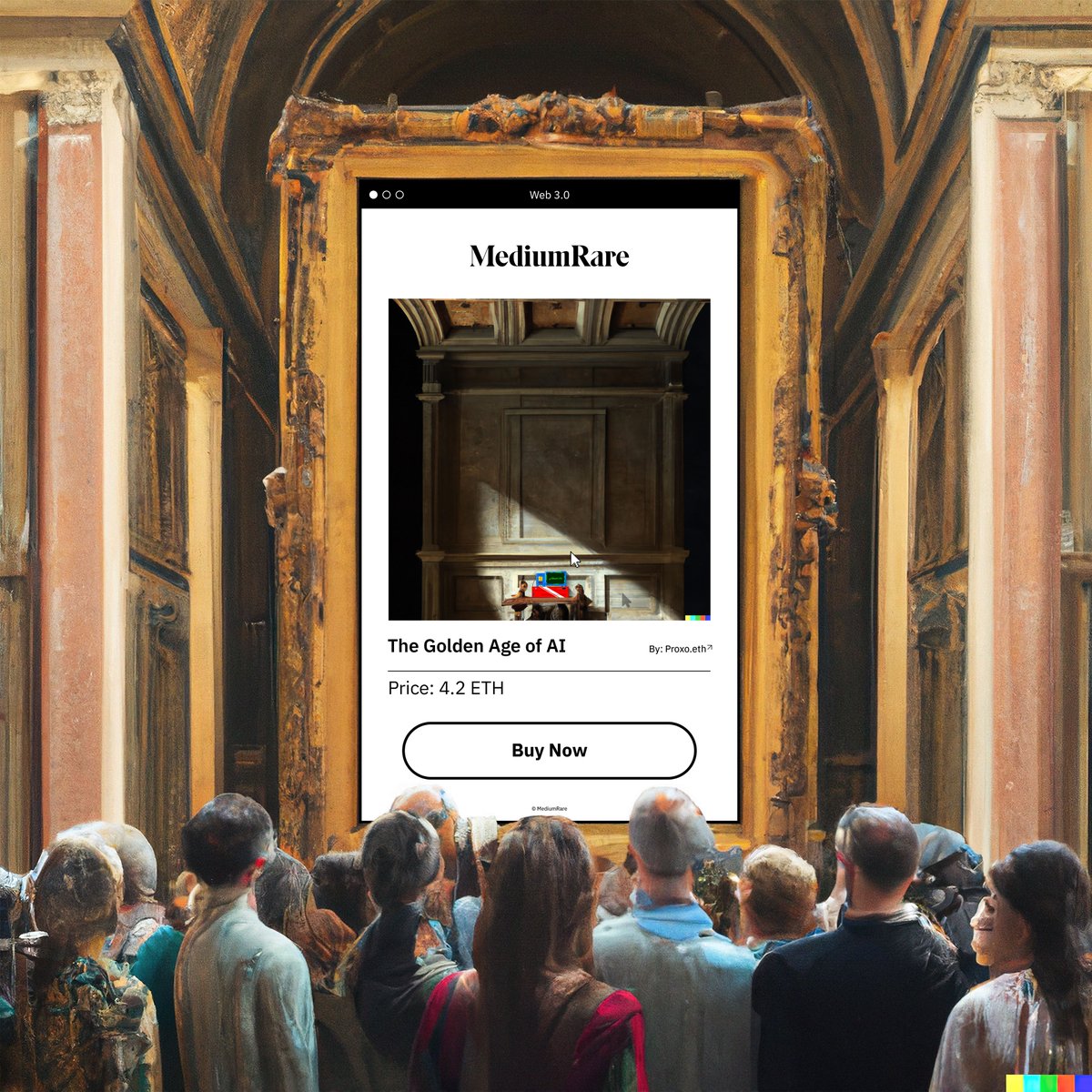 I started this experiment 2 weeks ago and i thought it would be interesting to somehow use this technique in a piece. Therefore I present to you...

The Golden Age of AI / Co-created with DALL-E

Available now on <a href="/foundation/">Foundation 🌐</a> 
foundation.app/0x33F73070E3C5…