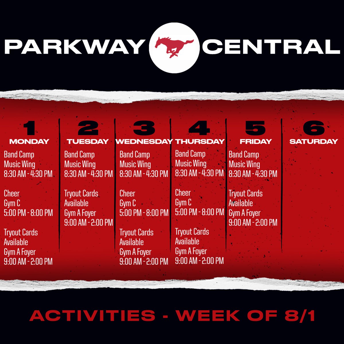 The Dead Period for MSHSAA Sports is 7/30 - 8/7.  Colt athletes are not able to use school facilities.

Our activities schedule for the week of 8/1 is below.

Complete your PRIVIT &amp; be cleared for the first day of sports on Mon 8/8.  Tryout cards available all week.  Go COLTS!